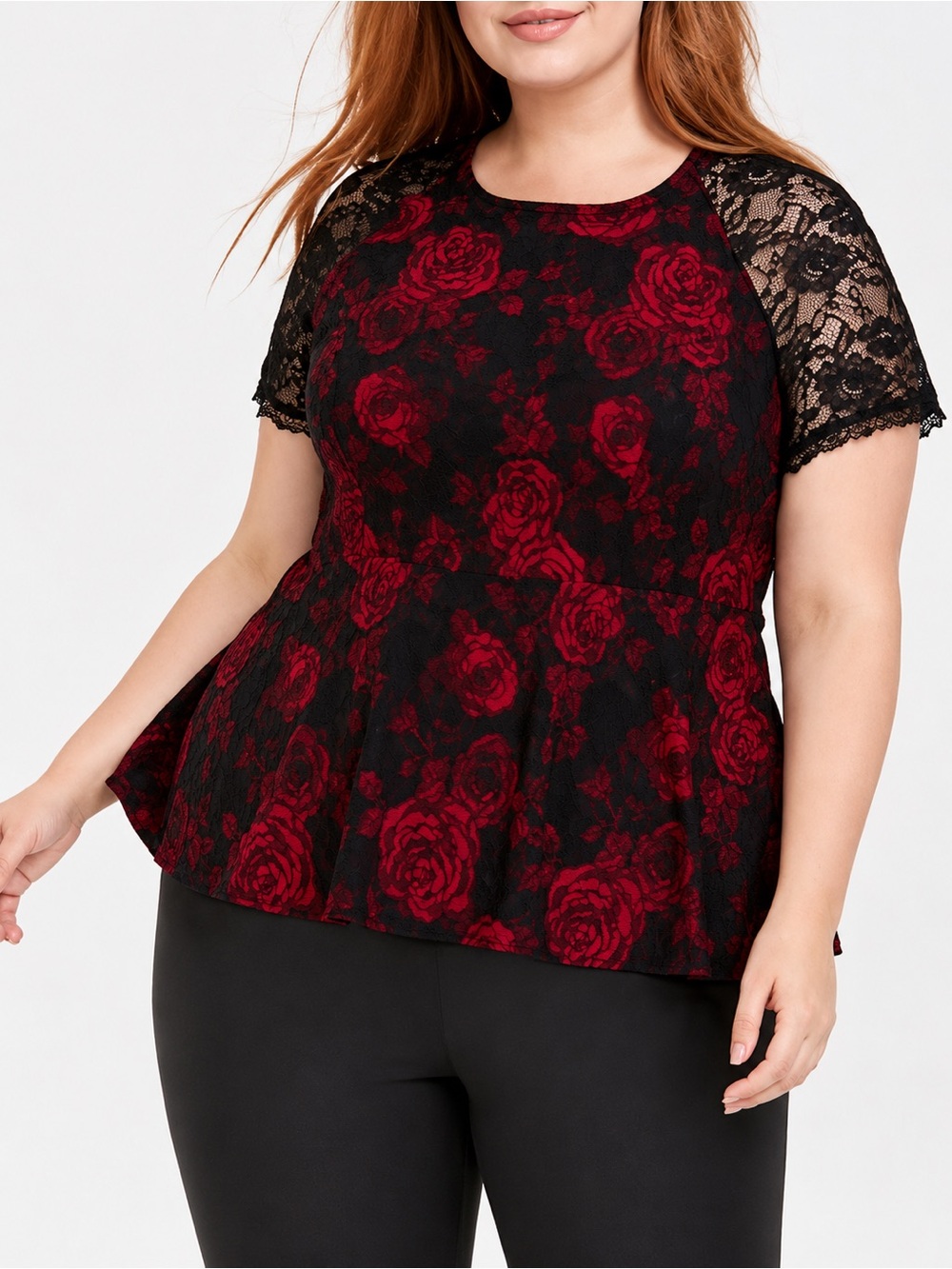 Torrid rose peplum blouse top lace sleeve 5/5X Romantic Feminine Holiday Date